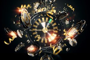 creative-casino-template-background-design-with-black-gold-playing-chips-and-roulette-the-concept-of-roulette-gambling-entertainment-hat-for-the-site-3d-illustration-3d-render